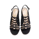 summer sandals women's leather high heel sandals casual wedges sheepskin pearl jewelry women's shoes