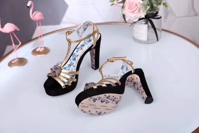 Leather thick heel high heel sandals female summer wild waterproof platform word buckle thin belt high heels