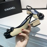sandals women's buckle with round head high heels with female thick heel color matching shallow mouth shoes