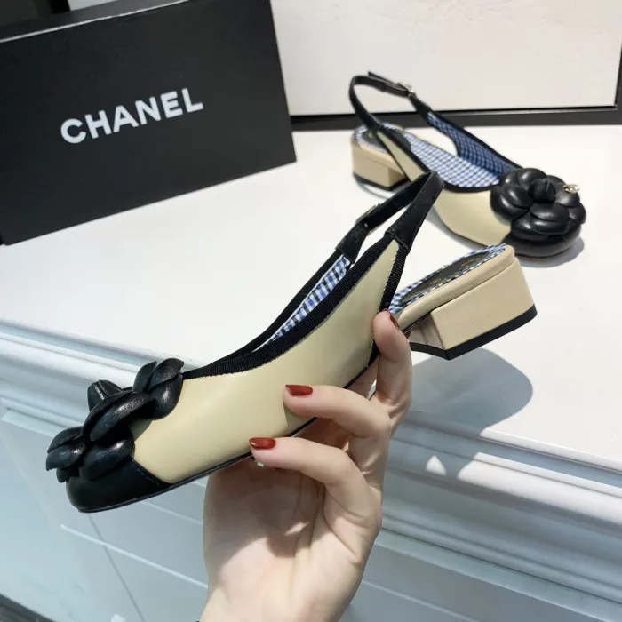 sandals women's buckle with round head high heels with female thick heel color matching shallow mouth shoes