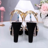 Leather thick heel high heel sandals female summer wild waterproof platform word buckle thin belt high heels