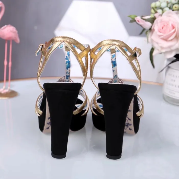 Leather thick heel high heel sandals female summer wild waterproof platform word buckle thin belt high heels