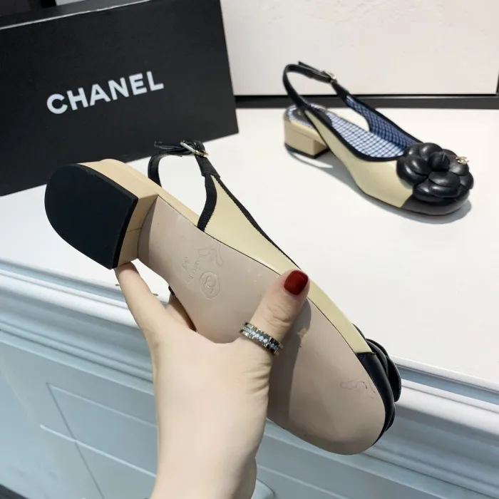 sandals women's buckle with round head high heels with female thick heel color matching shallow mouth shoes