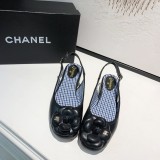 sandals women's buckle with round head high heels with female thick heel color matching shallow mouth shoes