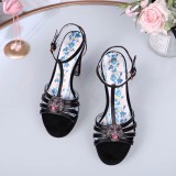 Leather thick heel high heel sandals female summer wild waterproof platform word buckle thin belt high heels