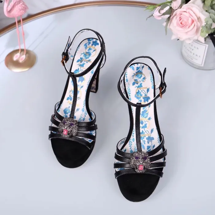 Leather thick heel high heel sandals female summer wild waterproof platform word buckle thin belt high heels