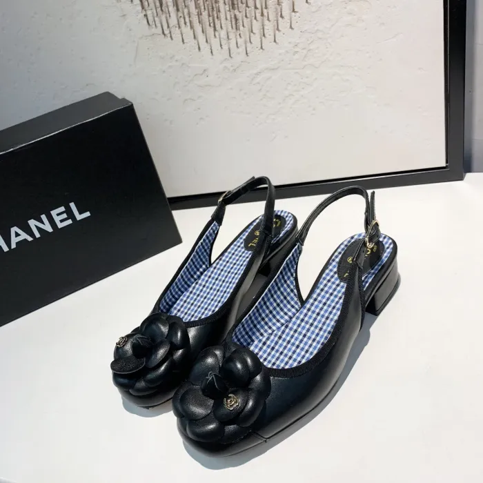 sandals women's buckle with round head high heels with female thick heel color matching shallow mouth shoes