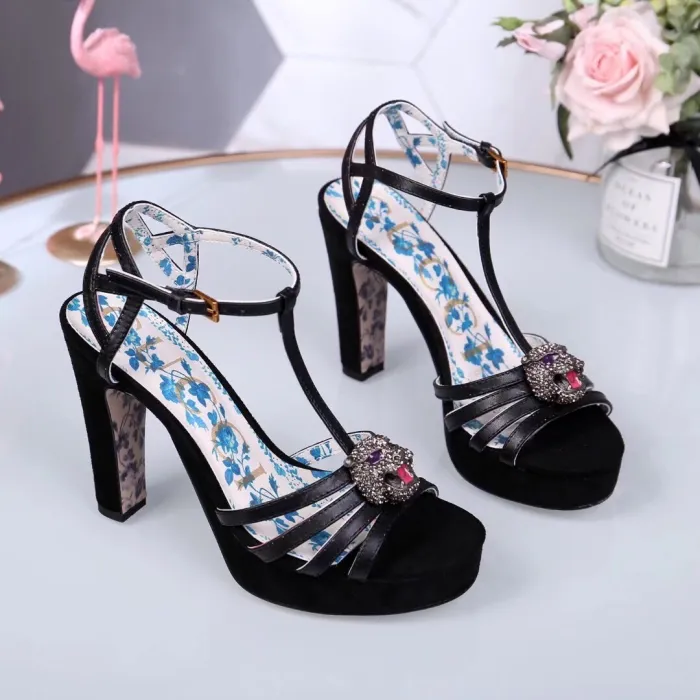 Leather thick heel high heel sandals female summer wild waterproof platform word buckle thin belt high heels