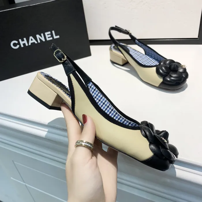 sandals women's buckle with round head high heels with female thick heel color matching shallow mouth shoes