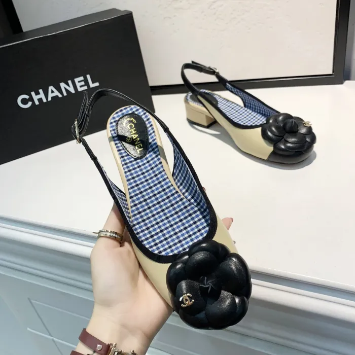 sandals women's buckle with round head high heels with female thick heel color matching shallow mouth shoes