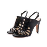 summer sandals women's leather high heel sandals casual wedges sheepskin pearl jewelry women's shoes