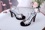 Leather thick heel high heel sandals female summer wild waterproof platform word buckle thin belt high heels