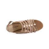 summer sandals women's leather high heel sandals casual wedges sheepskin pearl jewelry women's shoes