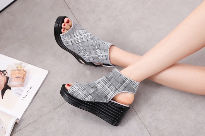 lattice wedge with waterproof platform large size single shoes casual