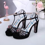 Leather thick heel high heel sandals female summer wild waterproof platform word buckle thin belt high heels