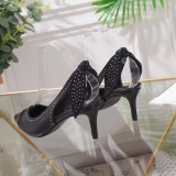 Women's shoes spring leather pointed shallow mouth stiletto heels sandals women