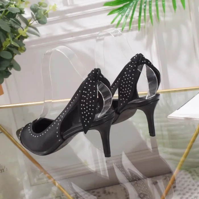 Women's shoes spring leather pointed shallow mouth stiletto heels sandals women