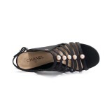 summer sandals women's leather high heel sandals casual wedges sheepskin pearl jewelry women's shoes