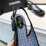 sandals women's buckle with round head high heels with female thick heel color matching shallow mouth shoes