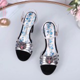 Leather thick heel high heel sandals female summer wild waterproof platform word buckle thin belt high heels