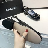 sandals women's buckle with round head high heels with female thick heel color matching shallow mouth shoes