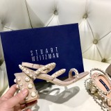 leather high heel sandals with pearls and women's word buckle pearl women's shoes