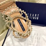 leather high heel sandals with pearls and women's word buckle pearl women's shoes
