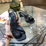 Spring and summer models leather square toe word with thick heels high-heeled sandals women