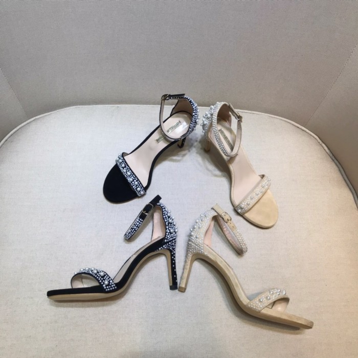 Word with high heel sandals Joker handmade beaded pearl stiletto open toe shoes