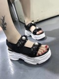 Summer pearl open toe leather thick-soled sponge cake Rome increased sandals women