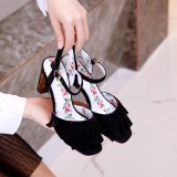 summer high heel sandals female sheepskin thick with women's shoes wedges belt buckle casual shoes