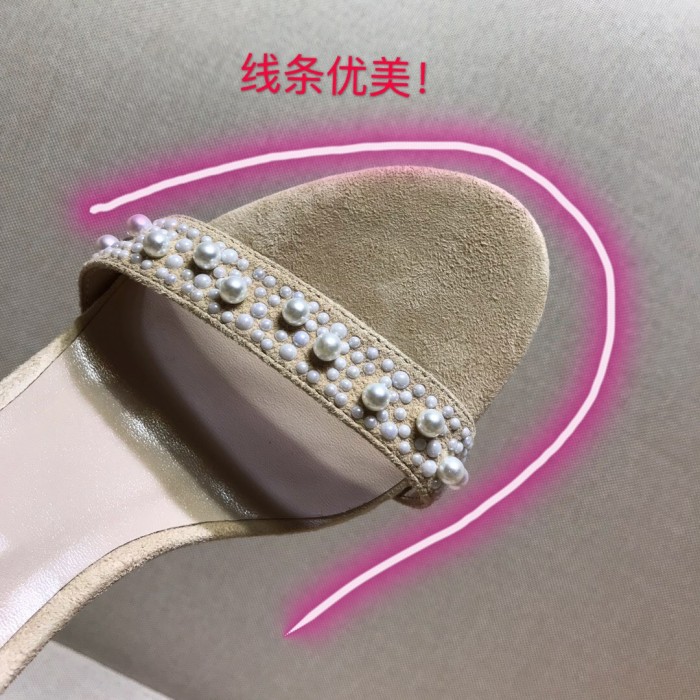 Word with high heel sandals Joker handmade beaded pearl stiletto open toe shoes
