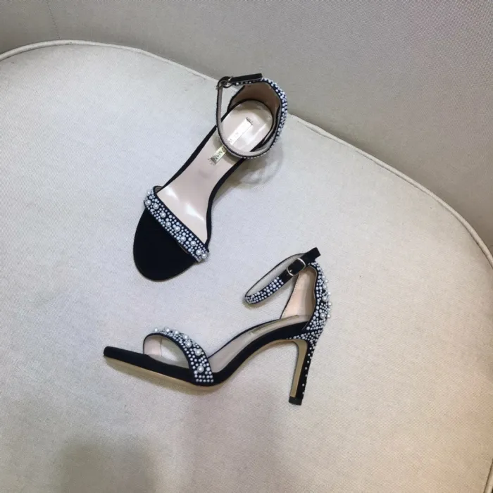Word with high heel sandals Joker handmade beaded pearl stiletto open toe shoes