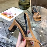 Spring and summer models leather square toe word with thick heels high-heeled sandals women