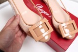 women's shoes summer round head square buckle stitching transparent set foot wild flat shoes