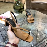Spring and summer models leather square toe word with thick heels high-heeled sandals women