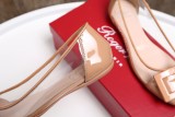 women's shoes summer round head square buckle stitching transparent set foot wild flat shoes