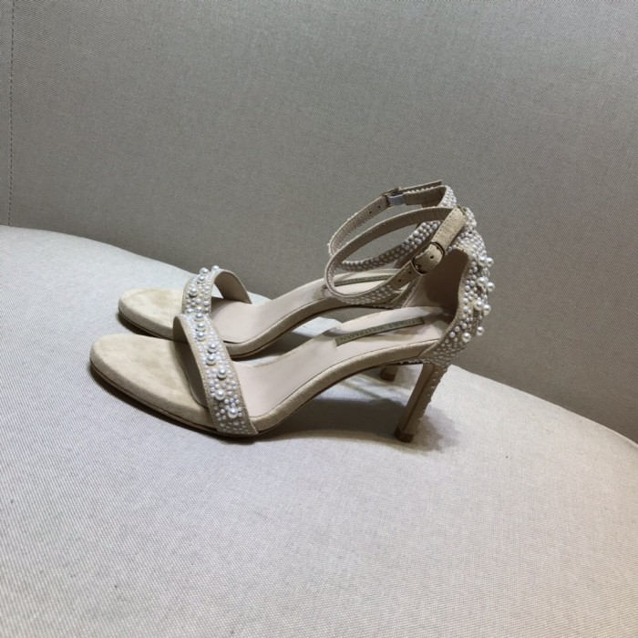 Word with high heel sandals Joker handmade beaded pearl stiletto open toe shoes