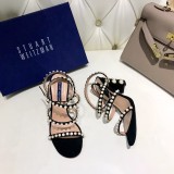 leather high heel sandals with pearls and women's word buckle pearl women's shoes