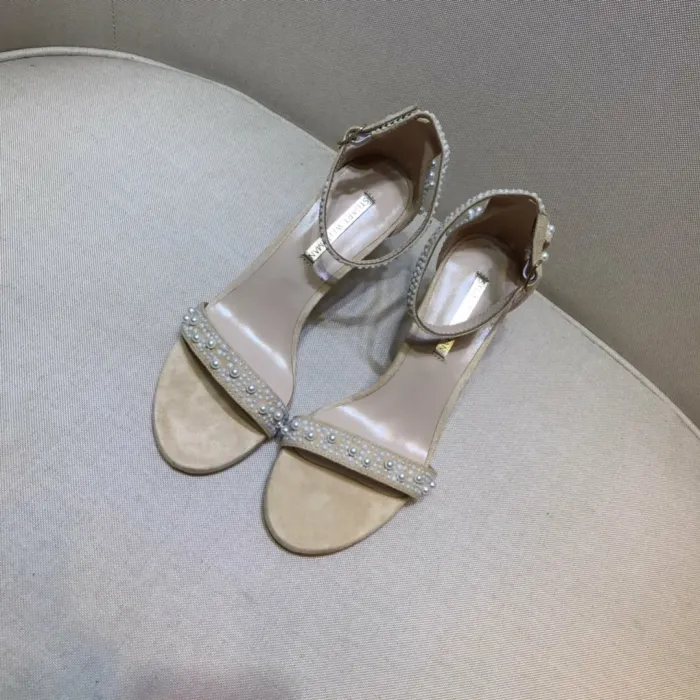 Word with high heel sandals Joker handmade beaded pearl stiletto open toe shoes