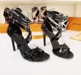spring and summer models women's high heels with words open toe sandals black satin women's shoes round head stiletto shoes