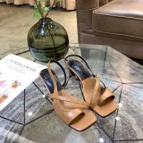 Spring and summer models leather square toe word with thick heels high-heeled sandals women
