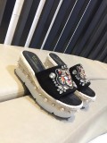 wild leather cherry rhinestone high heel rope bottom sandals and slippers cat head slippers women
