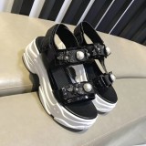 Summer pearl open toe leather thick-soled sponge cake Rome increased sandals women