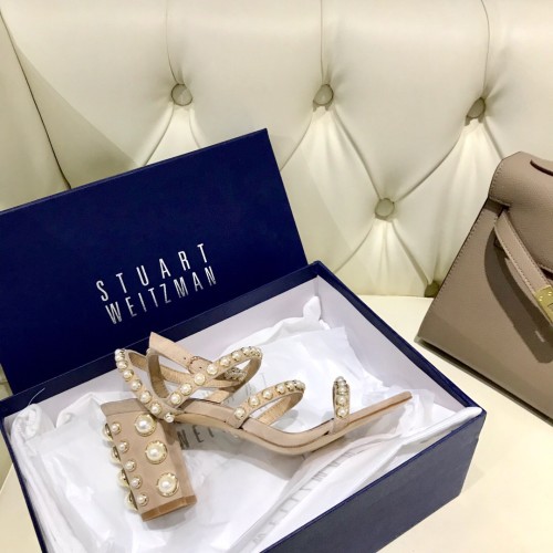 leather high heel sandals with pearls and women's word buckle pearl women's shoes