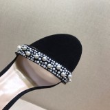 Word with high heel sandals Joker handmade beaded pearl stiletto open toe shoes