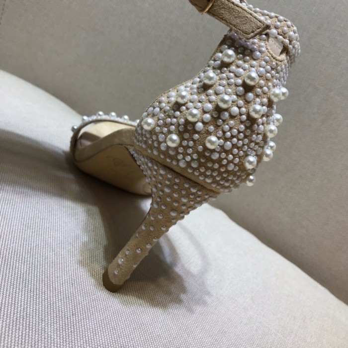 Word with high heel sandals Joker handmade beaded pearl stiletto open toe shoes