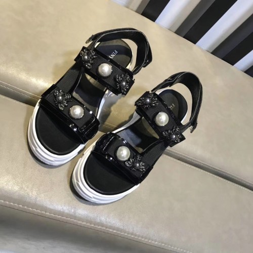 Summer pearl open toe leather thick-soled sponge cake Rome increased sandals women