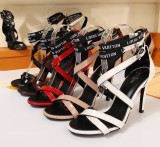 spring and summer models women's high heels with words open toe sandals black satin women's shoes round head stiletto shoes