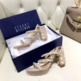 leather high heel sandals with pearls and women's word buckle pearl women's shoes